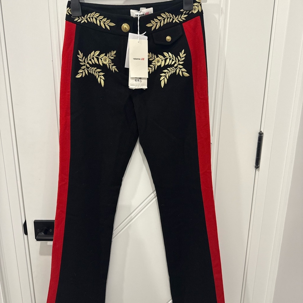 H&M Black and Red Flare Pants with Star Accents